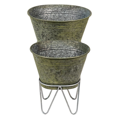 Plant Holder Set 2 Grey Metal Plant Stand