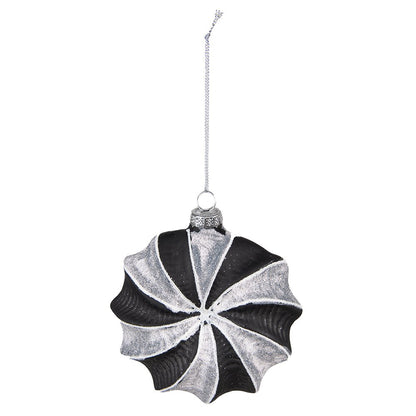 Kerstbal 10 cm glas zwart zilver set van 4