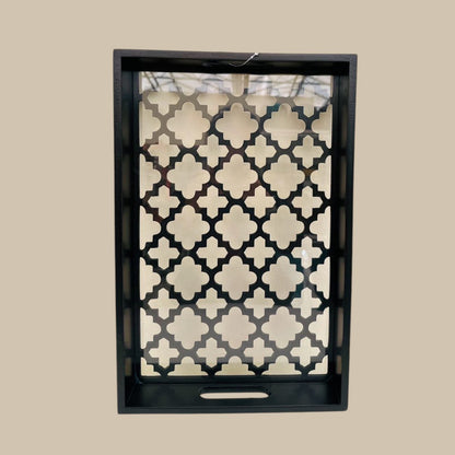 Dienblad hout glas zwart 40x30 cm