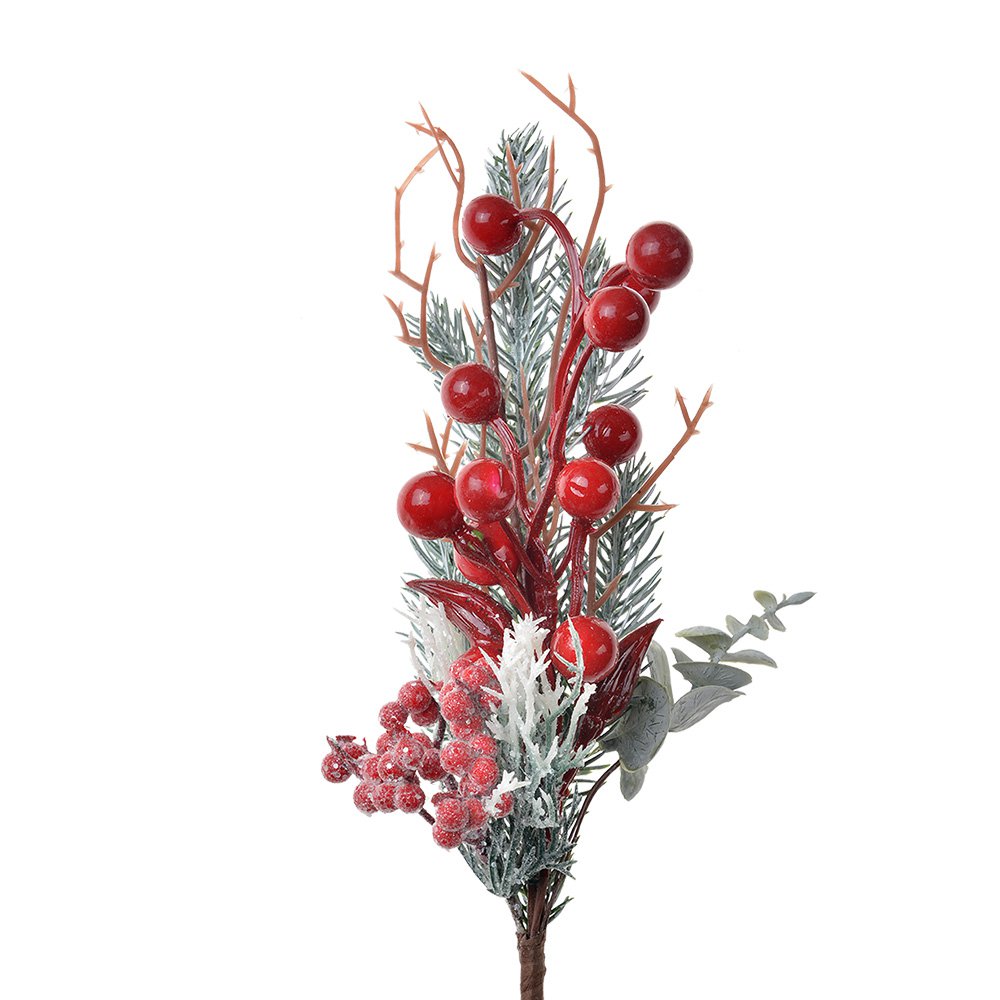 Decoratie Tak 27 cm Rood Groen Kunststof Kerstdecoratie