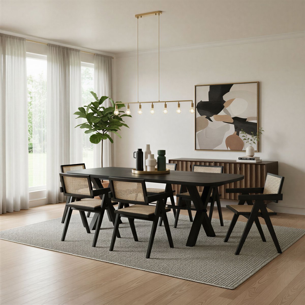 Eettafel 240x100 cm, 30 mm blad Mango zwart, X-stalen frame antiek zwart