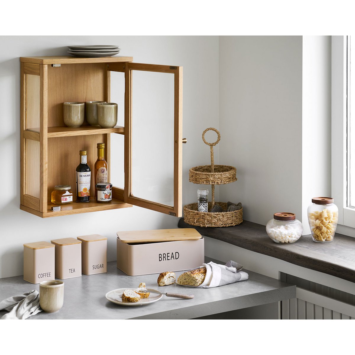 Voorraadpot glas acacia set van 2