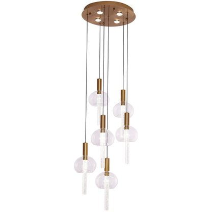 Pendant Lamp Tubey Copper Gold Six LED Points 6 to 40 cm