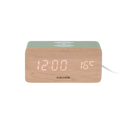 Wekkerblok met telefoonoplader 15x7 cm MDF zwart/wit