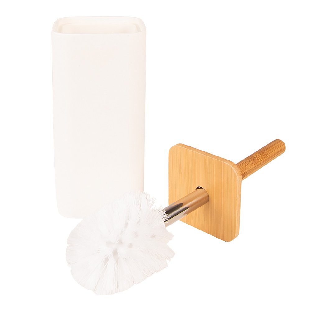 Toiletborstel houder 9x9x34 cm keramiek hout