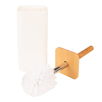 Toiletborstel houder 9x9x34 cm keramiek hout