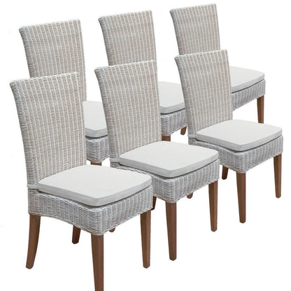 Eetkamerstoelen 6 Stuks Rattan Stoelen Cardine Wit