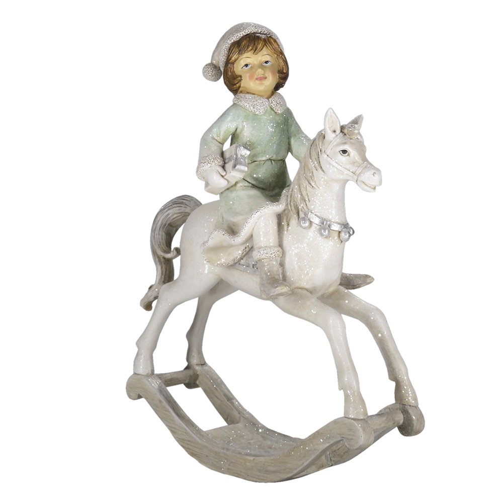 Kerstdecoratie beeld hobbelpaard 26 cm beige groen