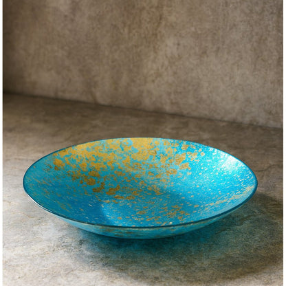 Decoratieve coupe 39.5x39.5x6.5 cm blauw goud glas