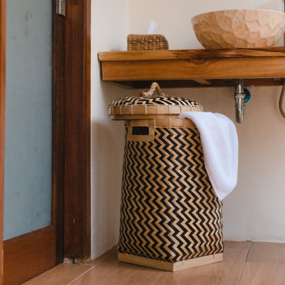 Laundry Basket With Lid NABIRE Made of Bamboo Diameter 35 cm