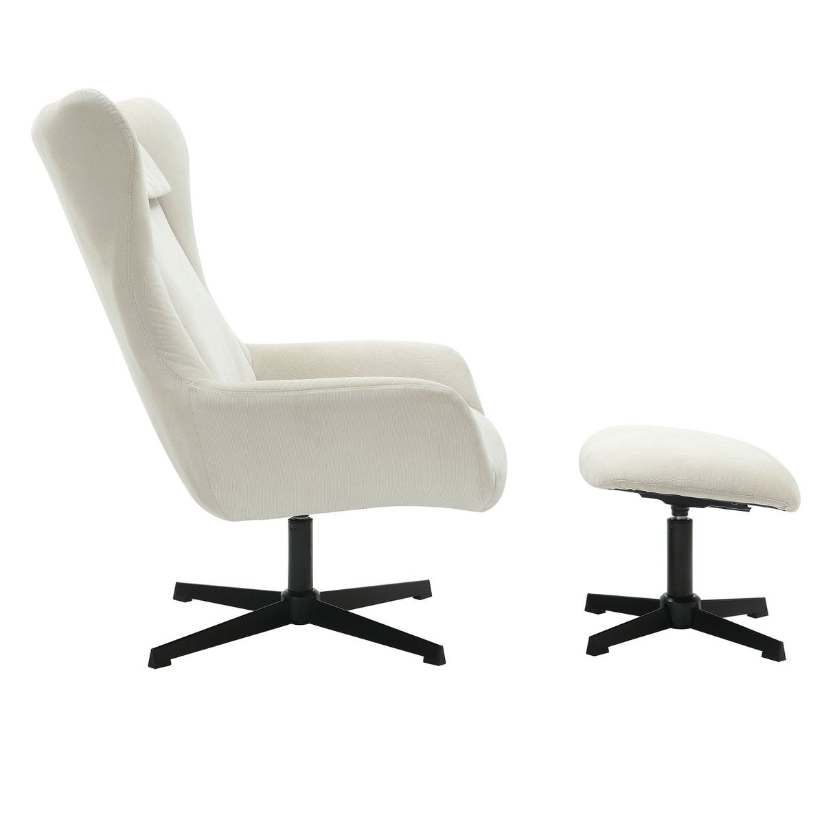Fauteuil met kruk corduroy beige