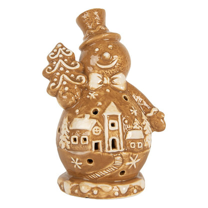 Kerstdecoratie Sneeuwpop 11x8x16 cm bruin keramiek