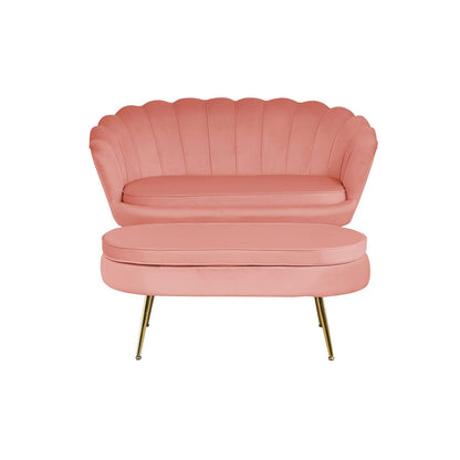 Oval pouffe made of rose velvet