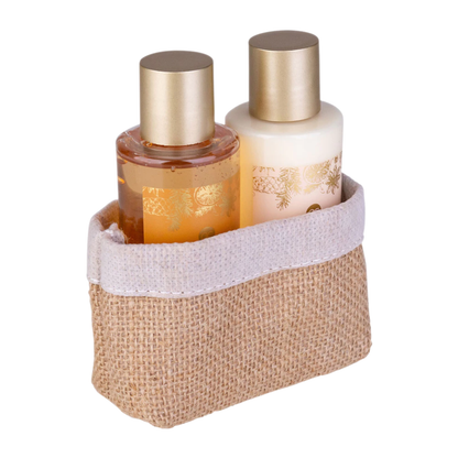 giftset bad sinaasappel kaneel 2x150 ml jute tasje