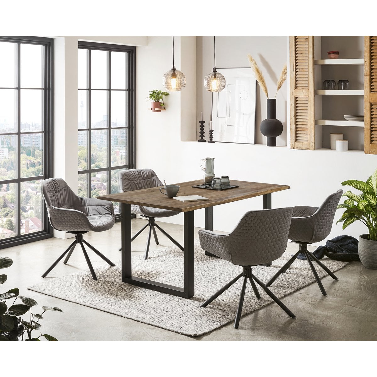 Eettafel 160x90 cm massief acaciahout zwart metaal