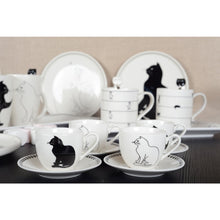 Koffiekopjes met kattenschotels set van 4 zwart wit
