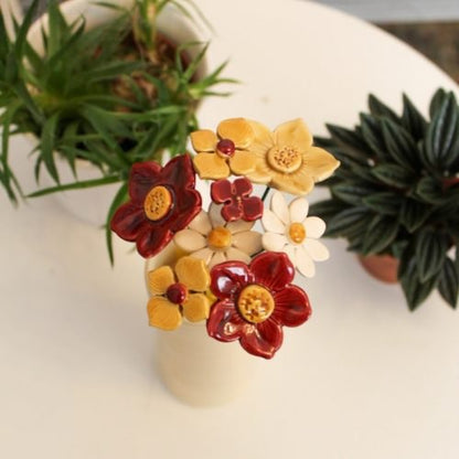Keramiek boeket 8 bloemen blauw