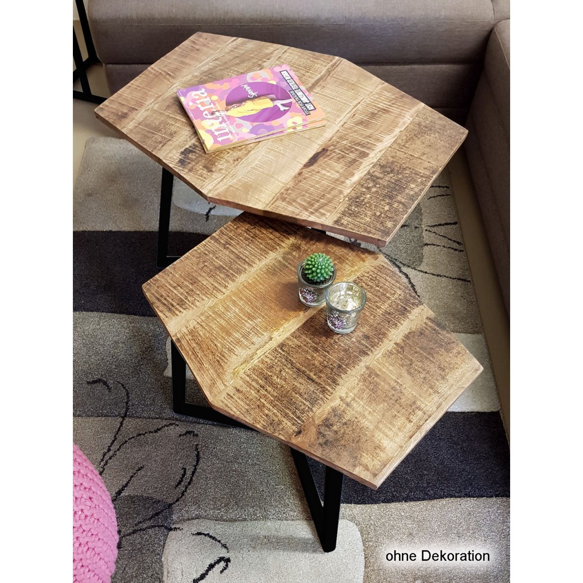 Salontafel set 2 stuks mangohout metaal