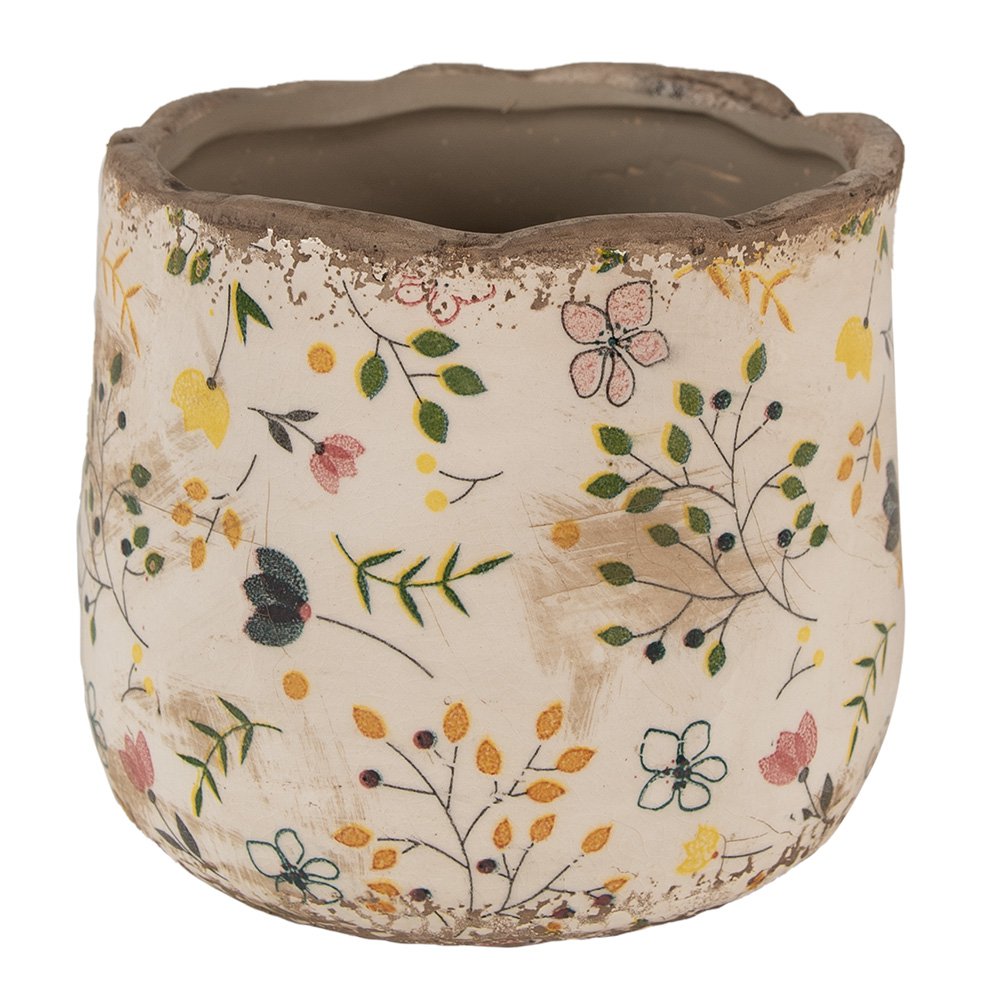Bloempot Ø 14x12 cm beige geel keramiek