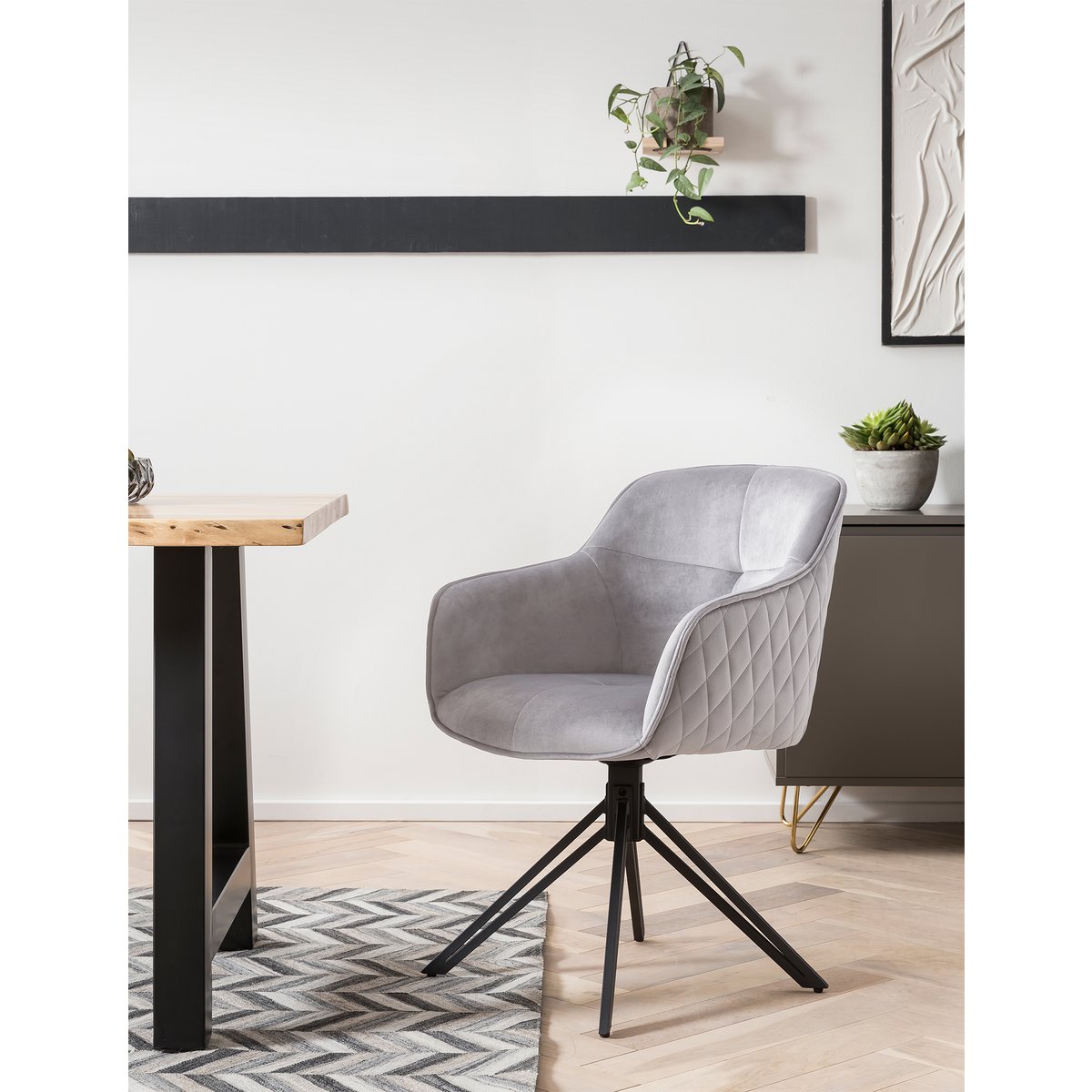 Fauteuil lichtgrijs fluweel draaibaar 360°