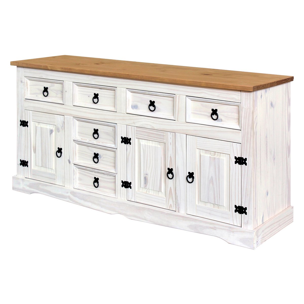 Dressoir massief dennenhout wit 174x44x84 cm