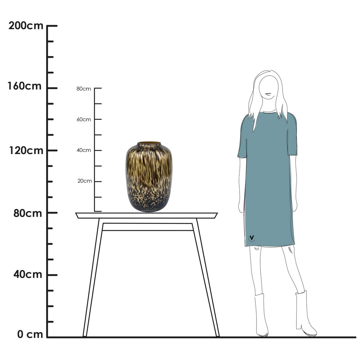 Vaas 32.5x32.5x45 cm goud cheetah