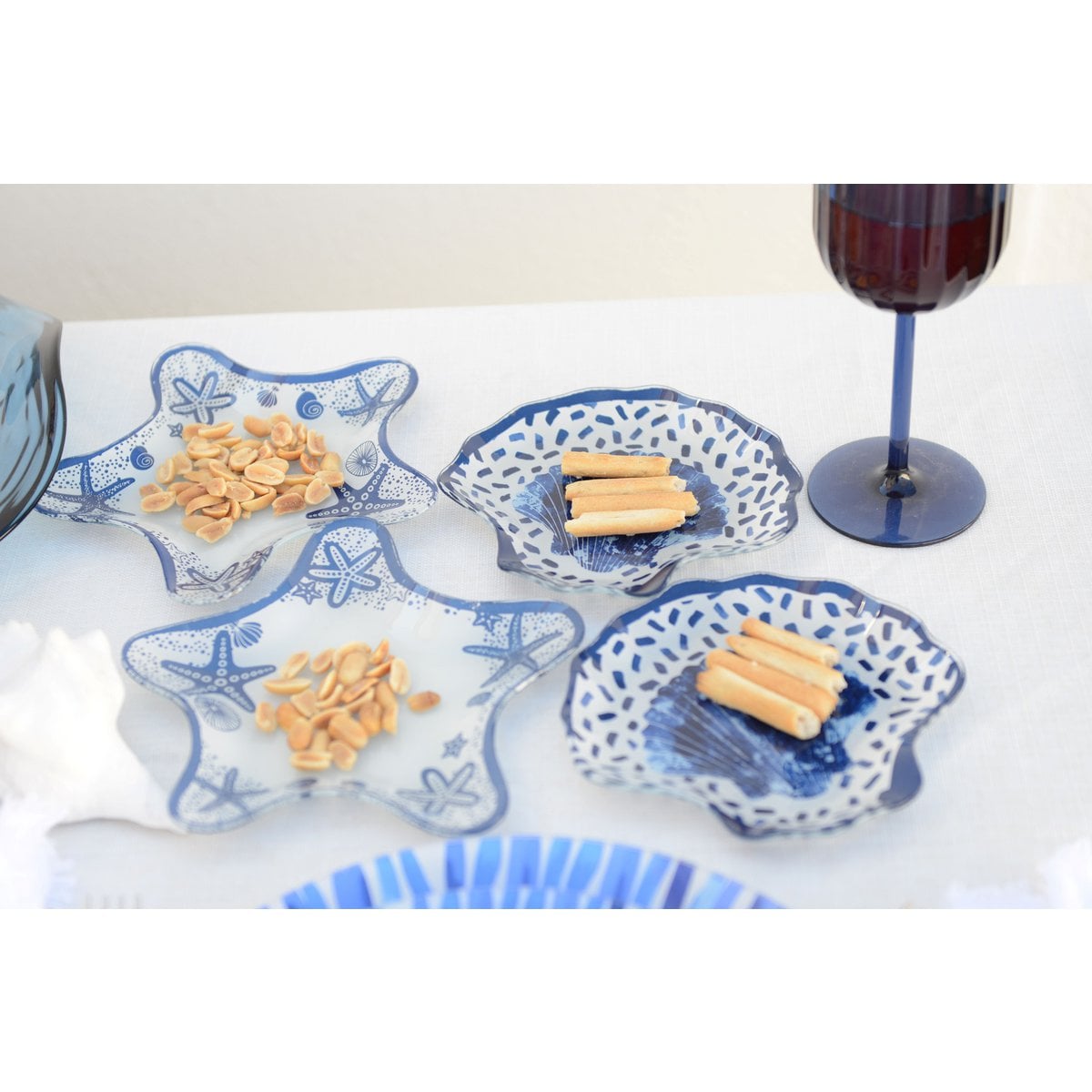 Bekers blauw glas set van 6