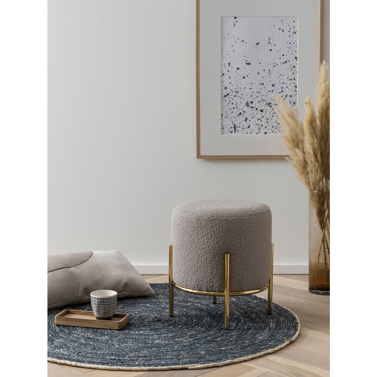 Poef Ø35 cm bouclé taupe