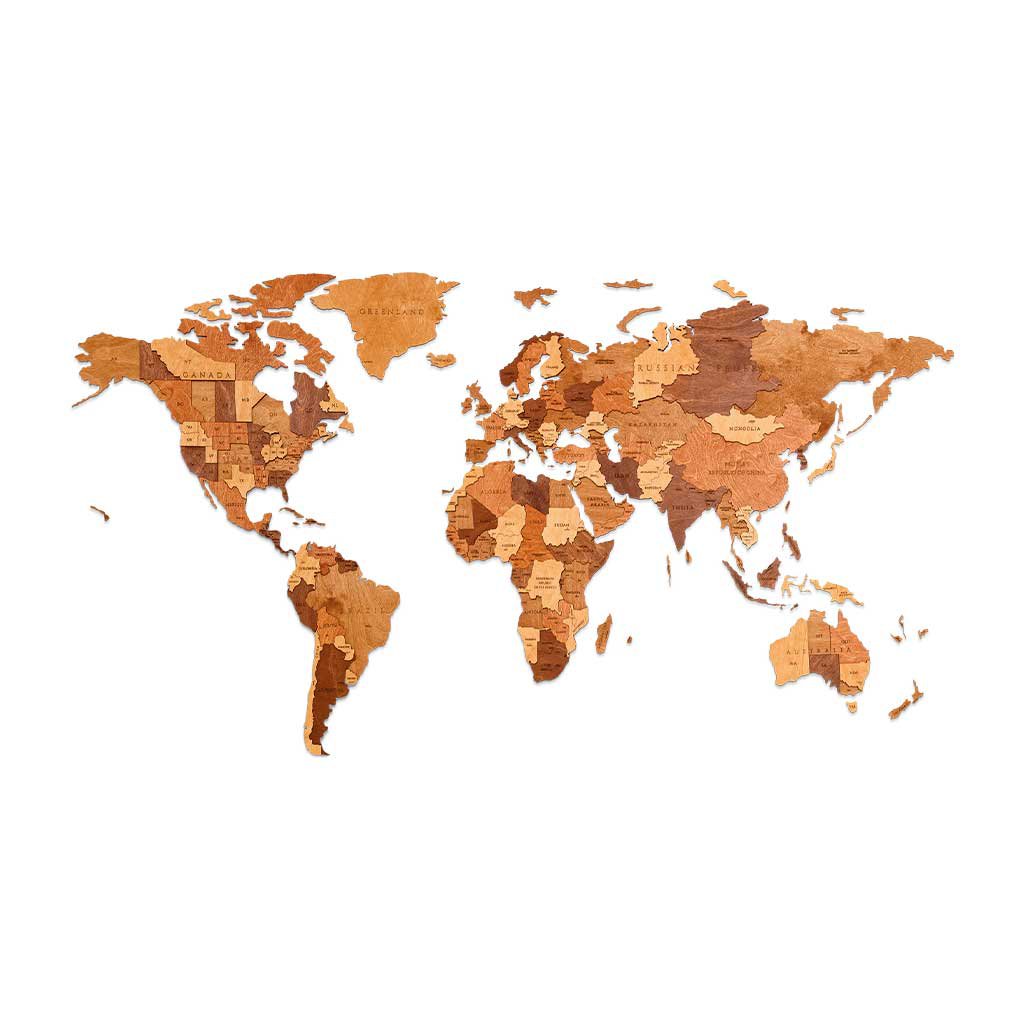 Eco Wood Art Houten Wandpuzzel Wereldkaart Choco World