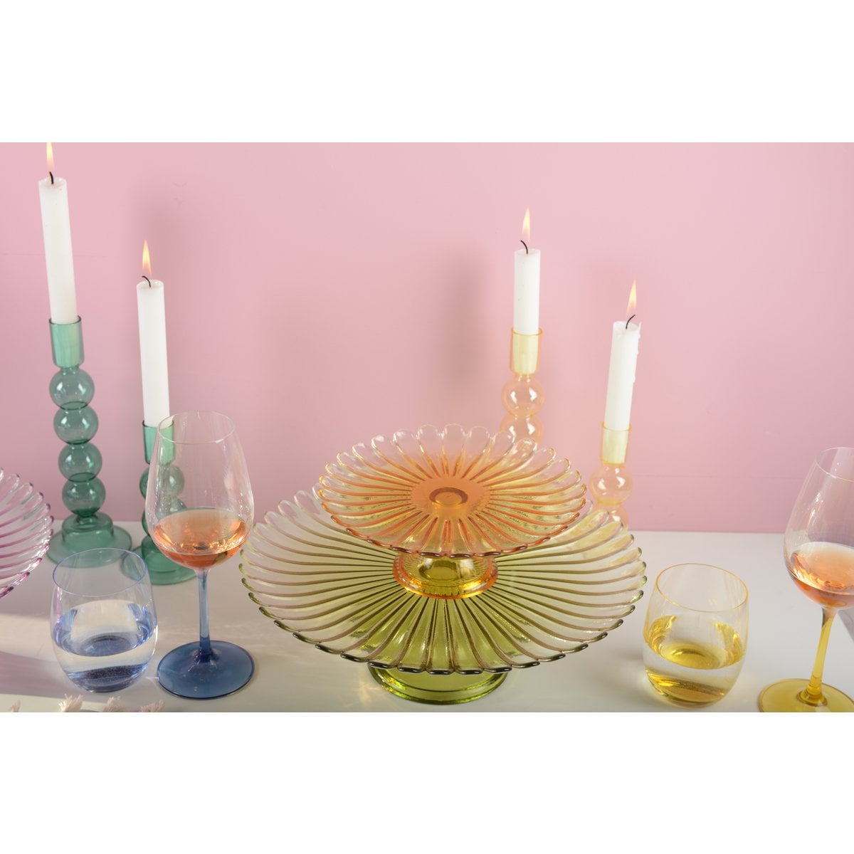 Cakeplateau 21 cm geel glas