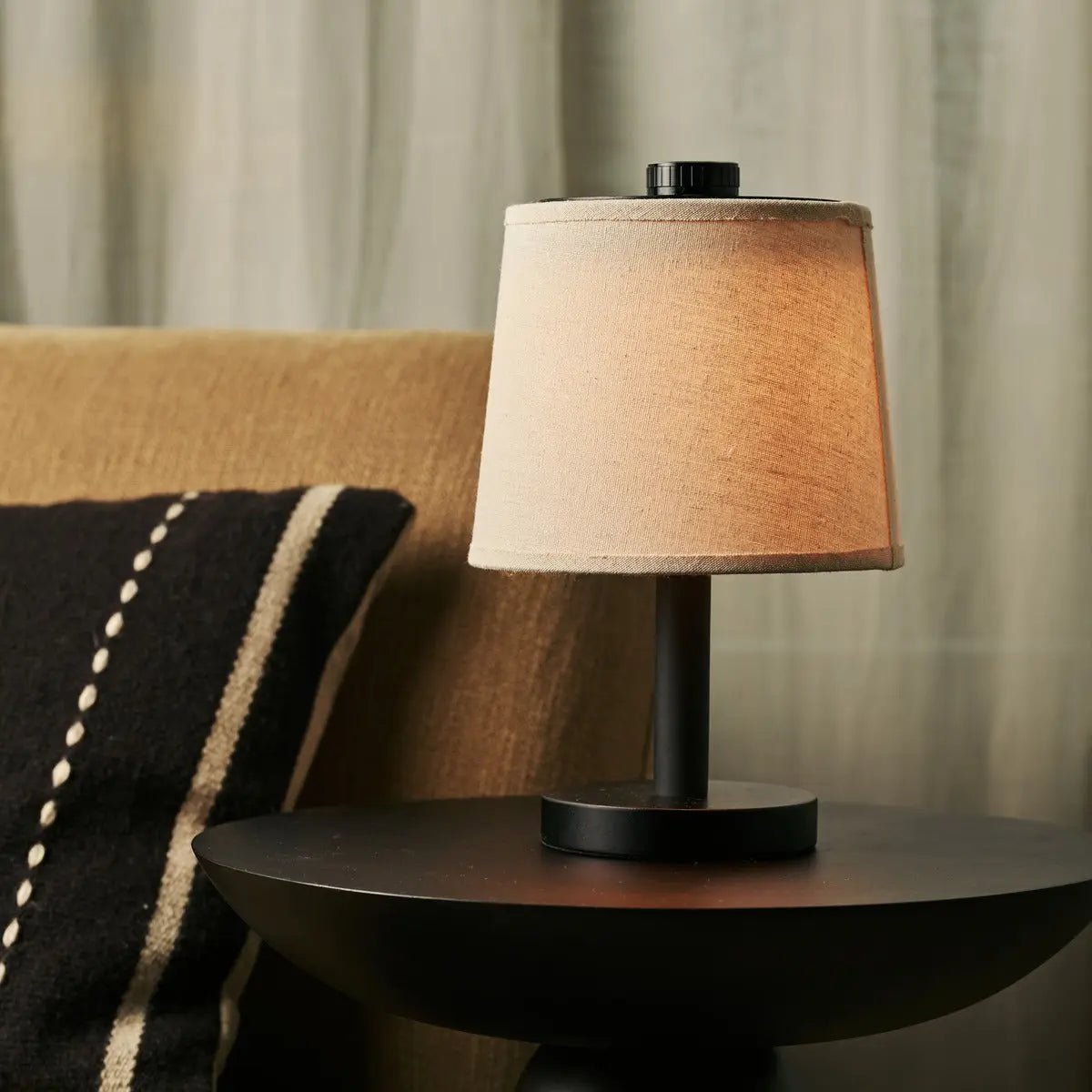 Tafellamp rubberwood katoen 14x30 cm dimbaar oplaadbaar