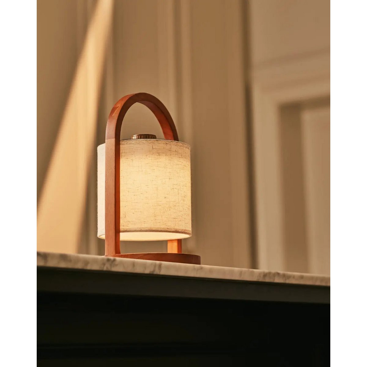 Tafellamp rubberwood Ø18x27 cm dimbaar draadloos