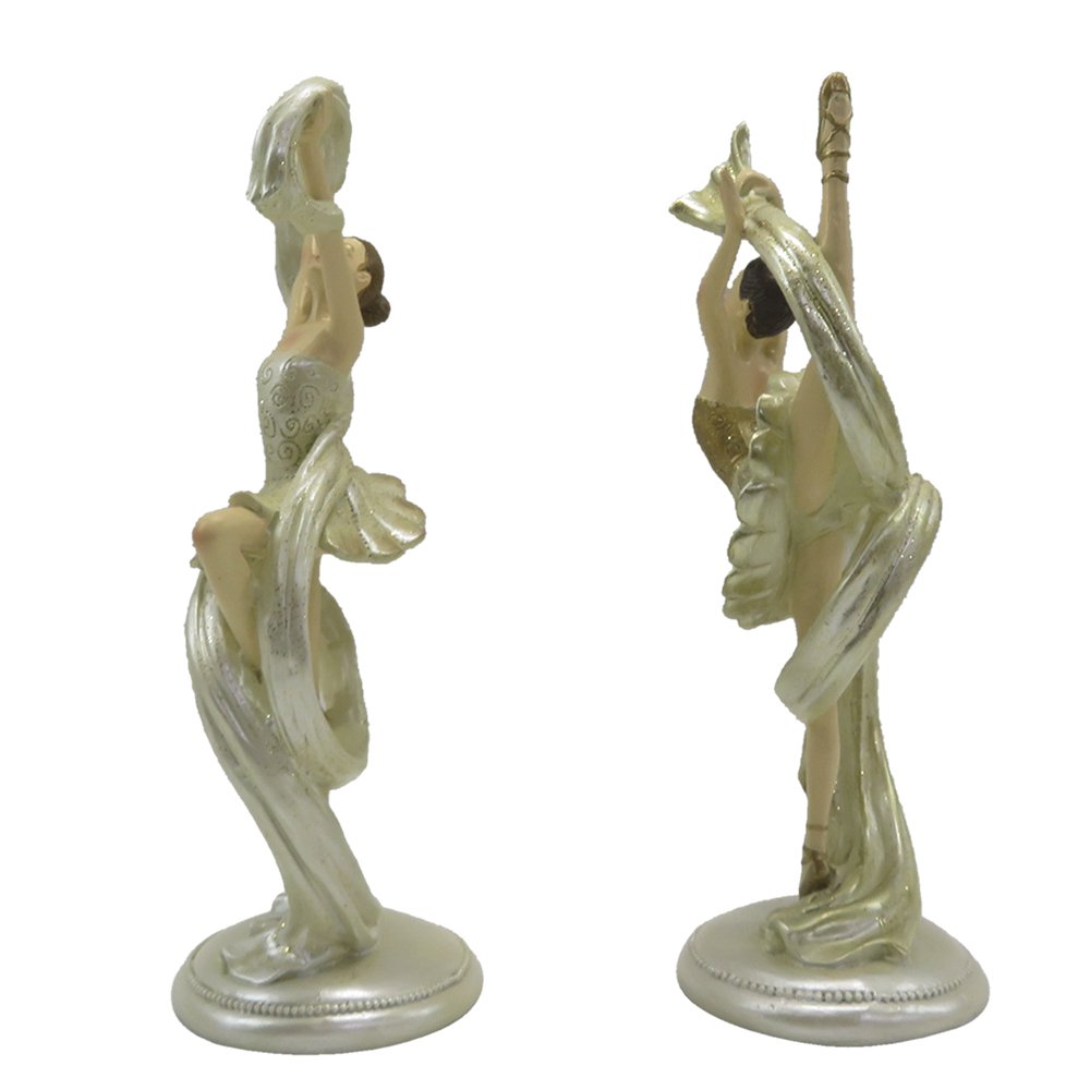 Beeld set ballerina's 18 cm beige goudkleurig kunststof