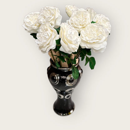 Vaas 36 cm zwart goud wit met bloemen