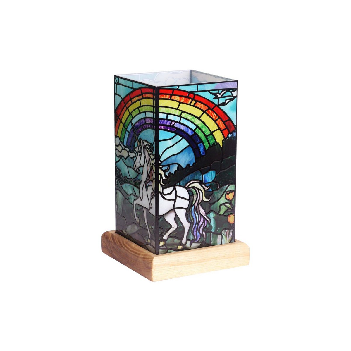 LED Unicorn lamp 10x10x16.5 cm acryl houten voet