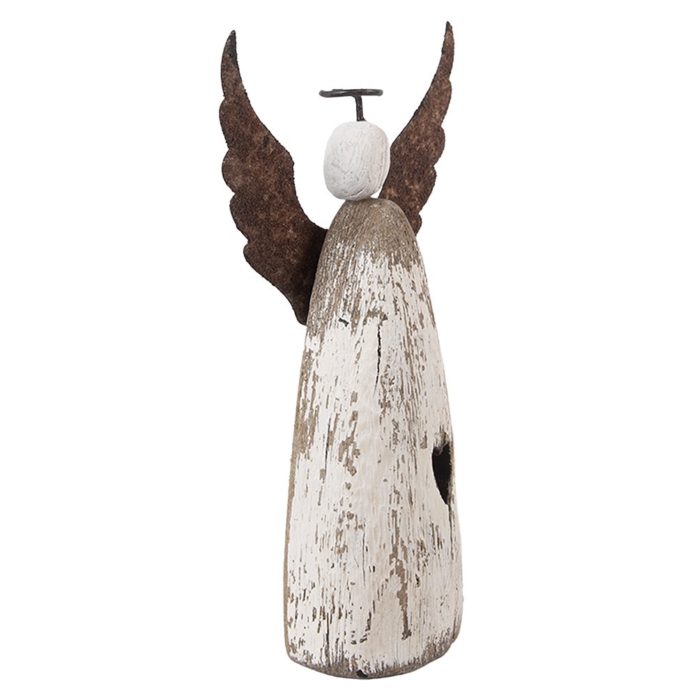 Decoratie engel 9x4x18 cm wit bruin hout