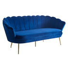 Kuipbank 3-zits donkerblauw fluweel goud frame 180 cm
