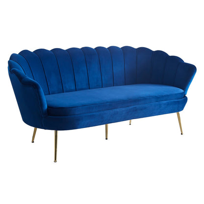 Kuipbank 3-zits donkerblauw fluweel goud frame 180 cm
