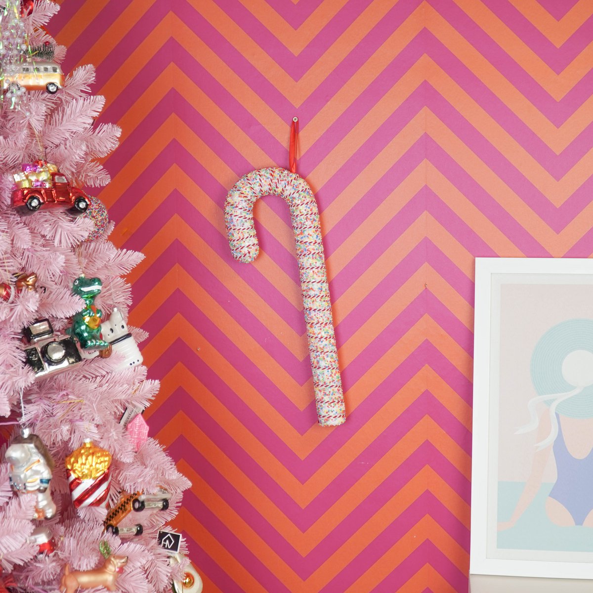 Kerstdecoratie snoepstok 52 cm schuim wit