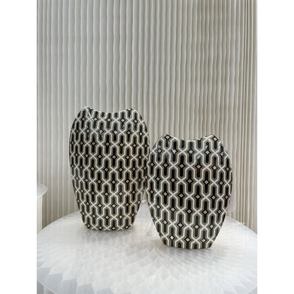 Vaas 26x20 cm porselein keramiek zwart goud wit