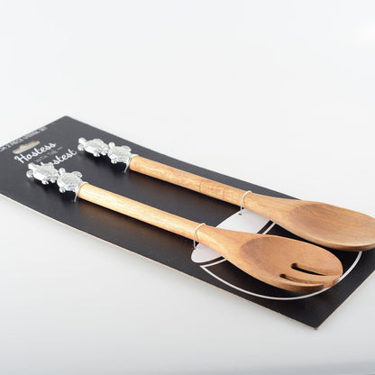 Salade bestek hout zilver schildpad 30 cm