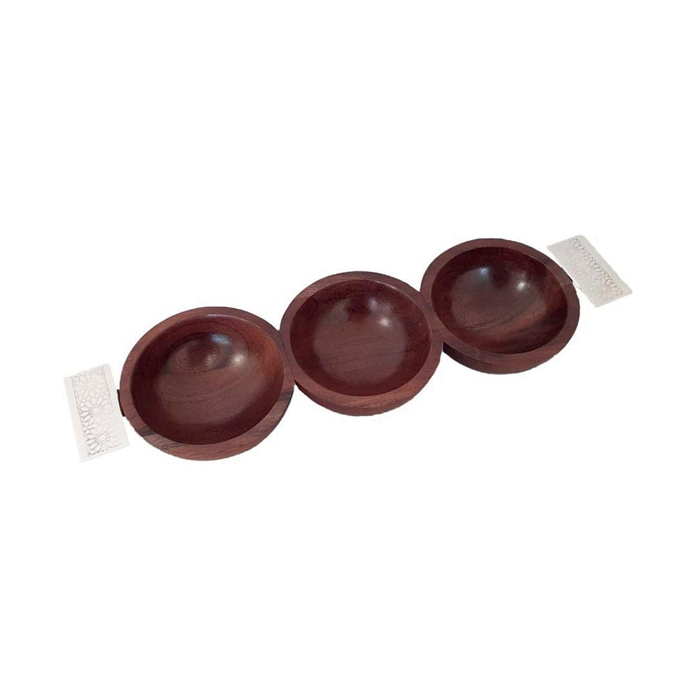 Aperitief set 3 houten kopjes zilveren handgrepen