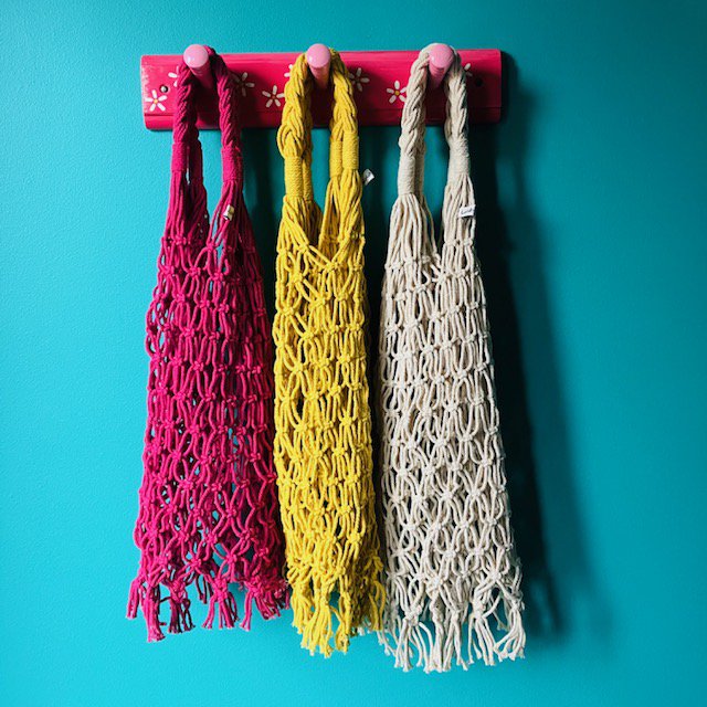 Macramé tas gebroken wit katoen