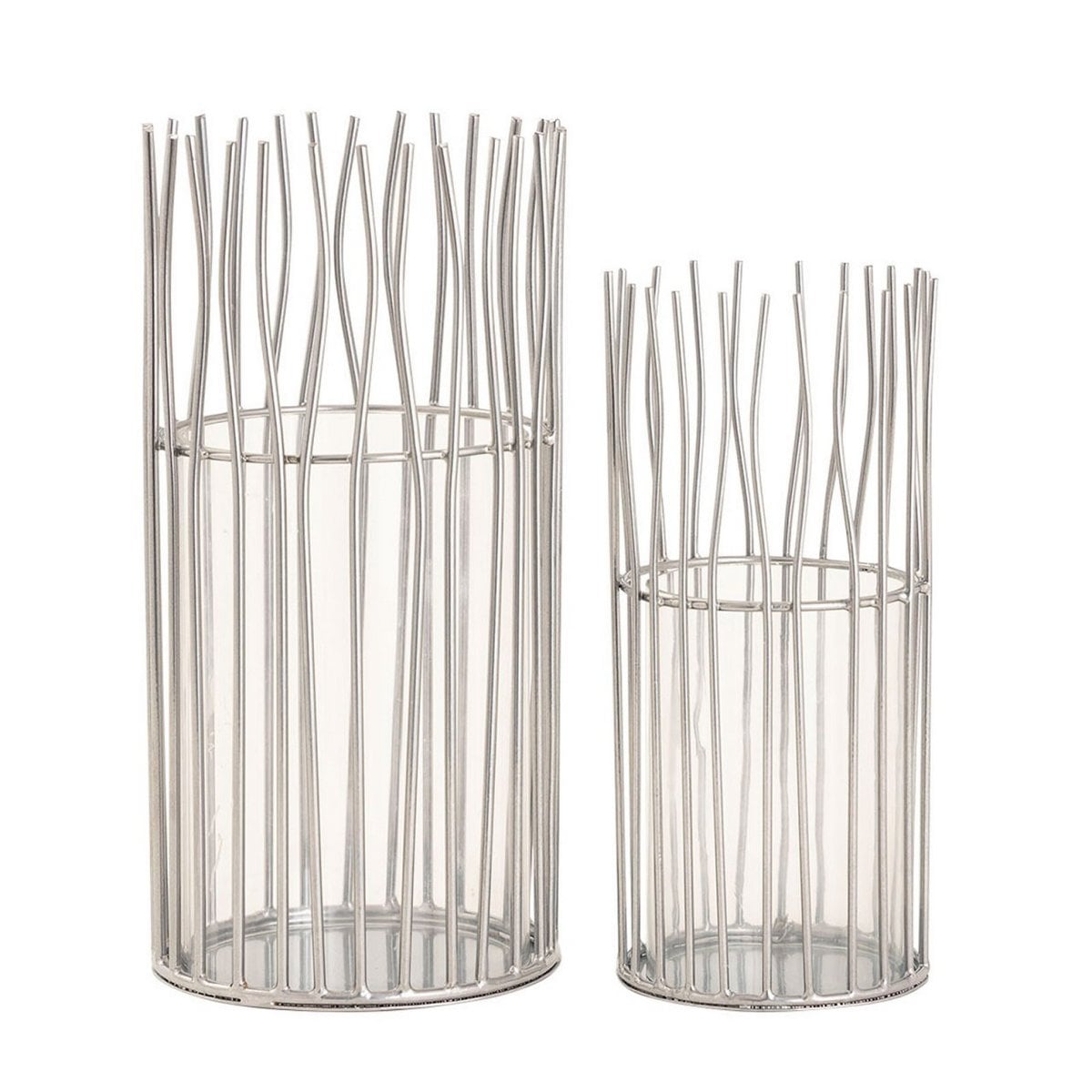 Kaarsenhouder set 2 stuks Ø12x24 cm en Ø8x20 cm aluminium zwart zilver