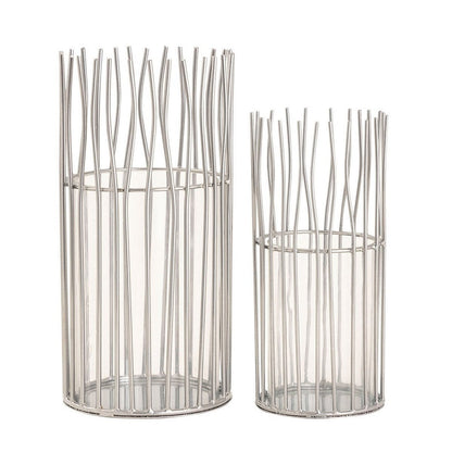Kaarsenhouder set 2 stuks Ø12x24 cm en Ø8x20 cm aluminium zwart zilver