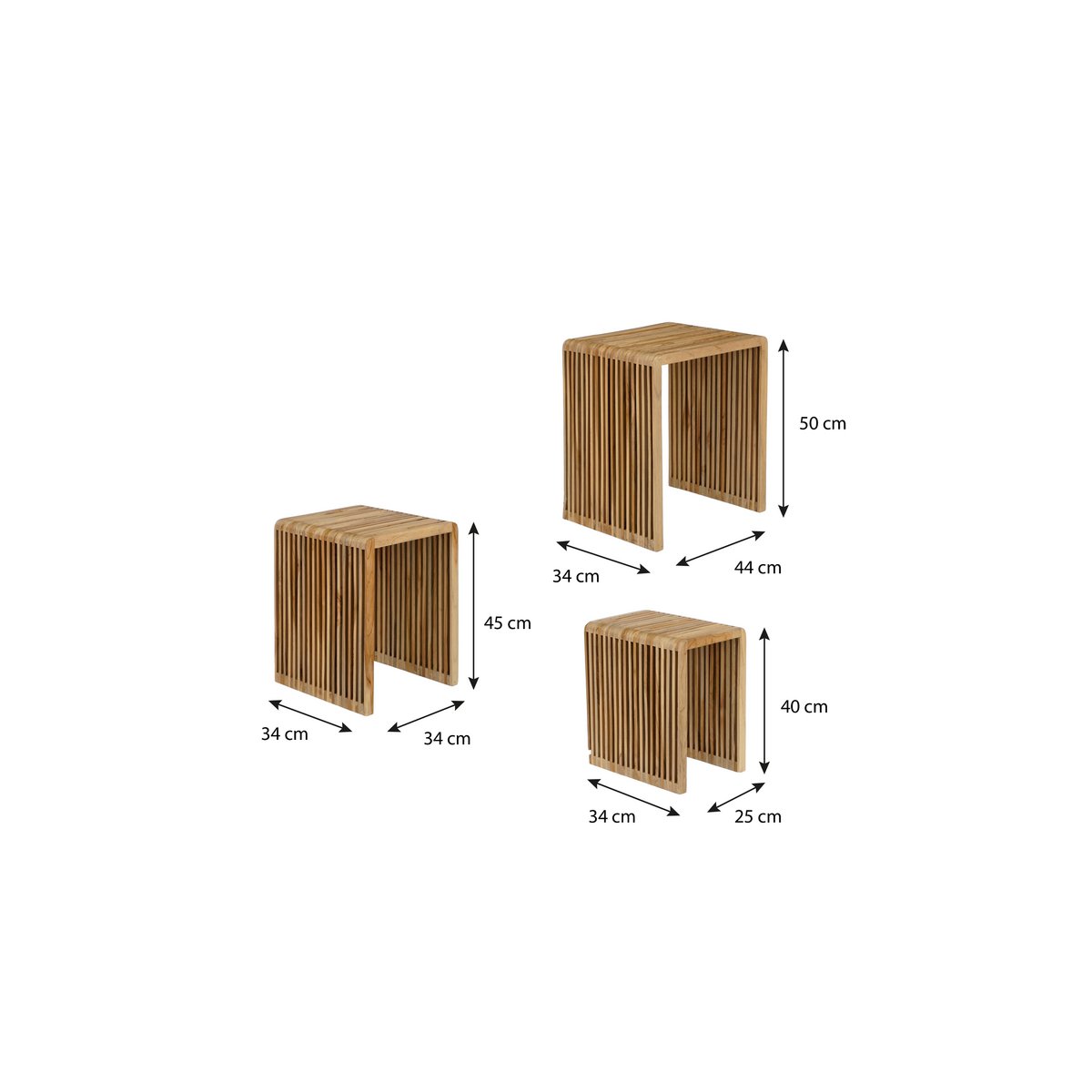 Bijzettafel set 3 gerecycled hout bruin