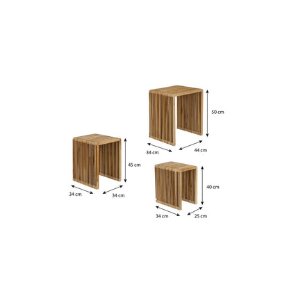 Bijzettafel set 3 gerecycled hout bruin