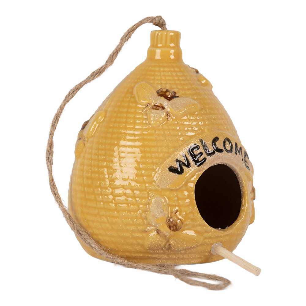 Vogelhuisje Ø 11x14 cm geel keramiek