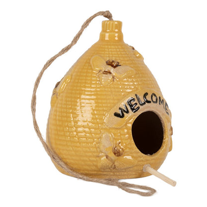 Vogelhuisje Ø 11x14 cm geel keramiek