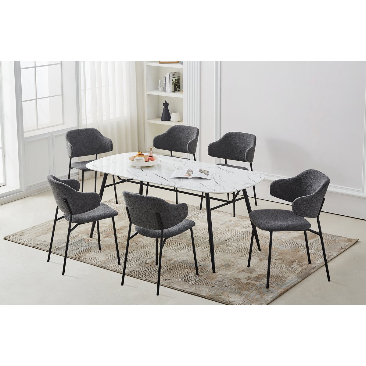 Fauteuil set 2 stuks donkergrijs bouclé